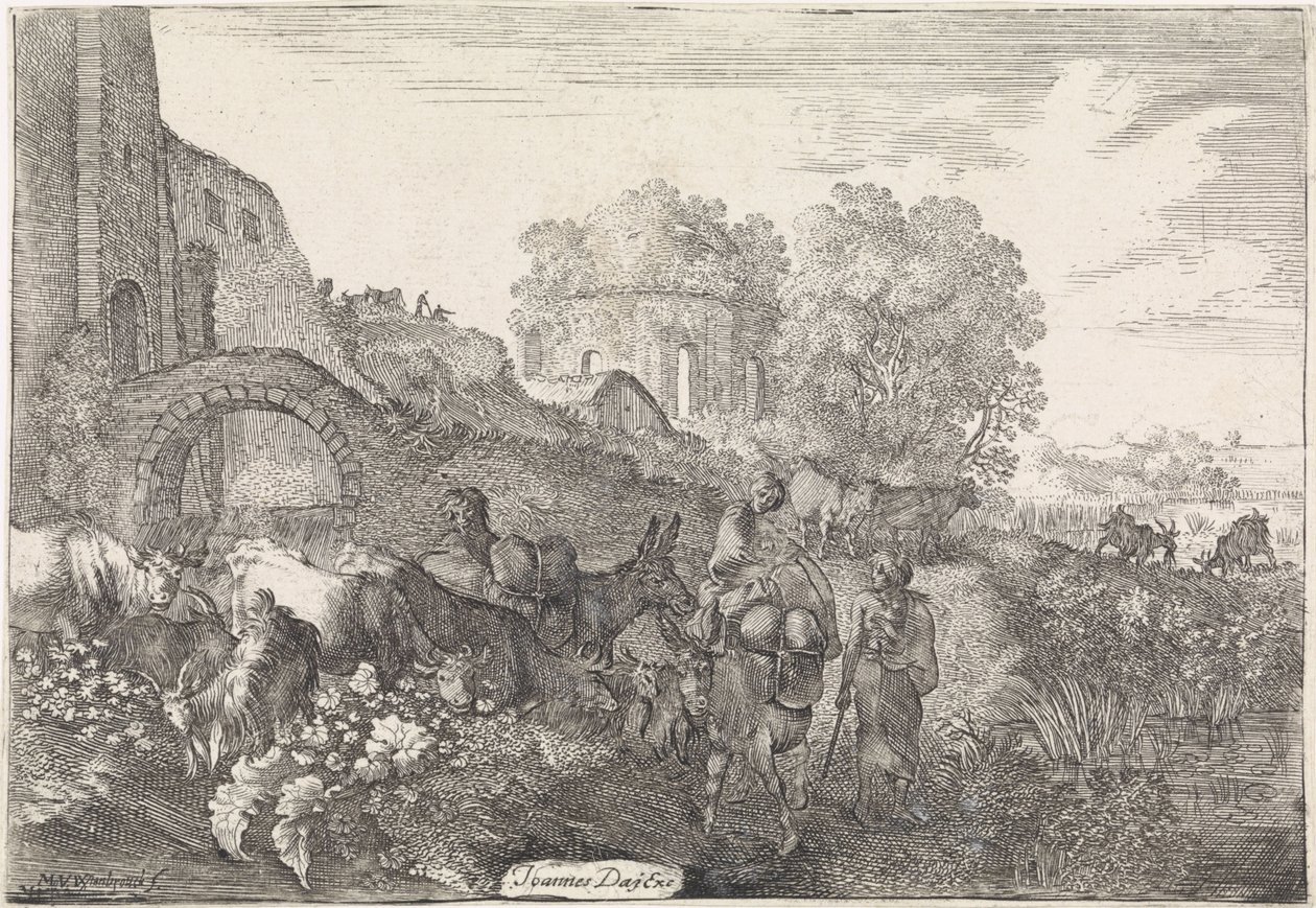 Gezginlerle manzara Arcadian manzaraları (dizi başlığı) by Moyses van Wtenbrouck