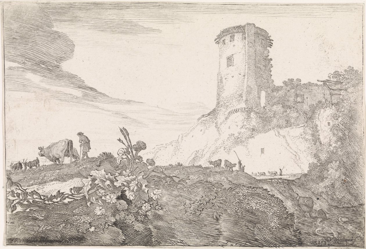 Yuvarlak kule ile manzara Arcadian manzaraları (dizi başlığı) by Moyses van Wtenbrouck
