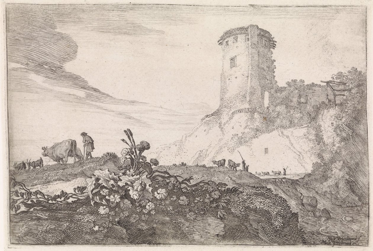 Yuvarlak kule ile manzara Arcadian manzaraları (dizi başlığı) by Moyses van Wtenbrouck