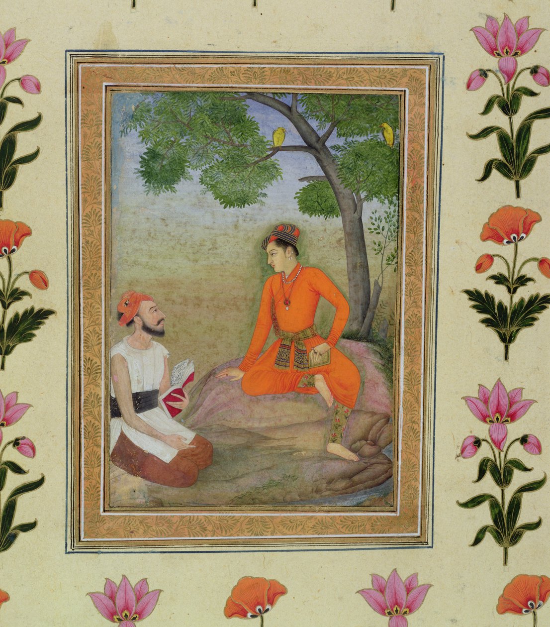 Küçük Clive Albümünden bir kitap tutan dindar bir adamla tartışan bir prens by Mughal School