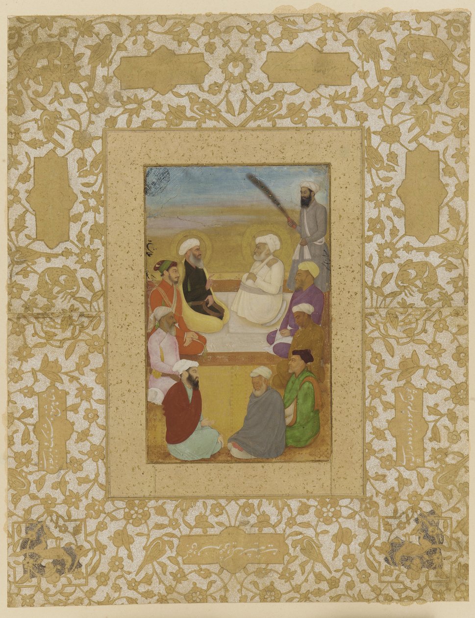 Dara Shikoh, Mian Mir ve Mulla Shah ile, resimli müstakil albüm folyosu, c.1640 by Mughal School