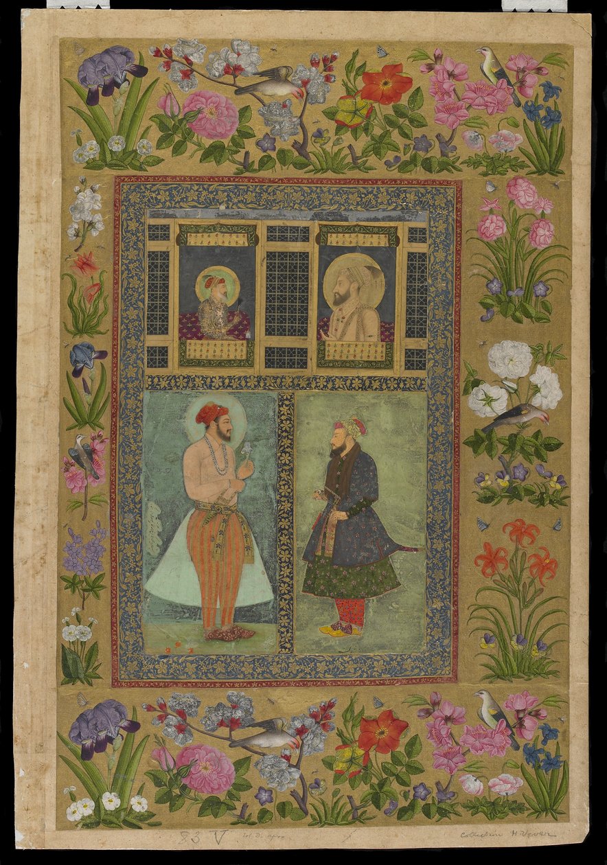 St. Petersburg Albümünden dört portre, müstakil albüm folyosu, c.1650-1660; 18. yüzyılın ortalarında sınırlar by Mughal School