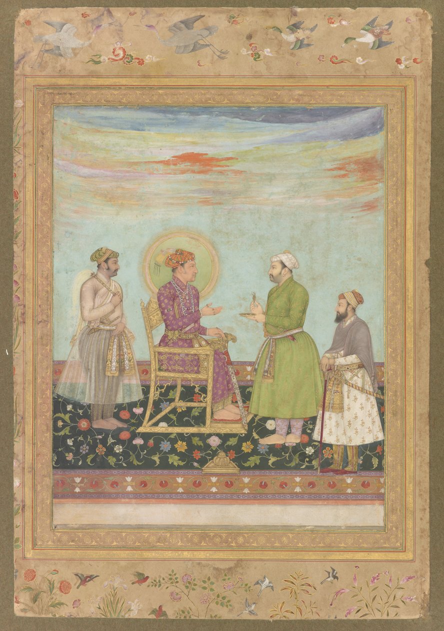 Jahangir ile Asaf Khan ve Shayista Khan, geç Shah Jahan Albümünden, müstakil el yazması folyo, c.1650 by Mughal School