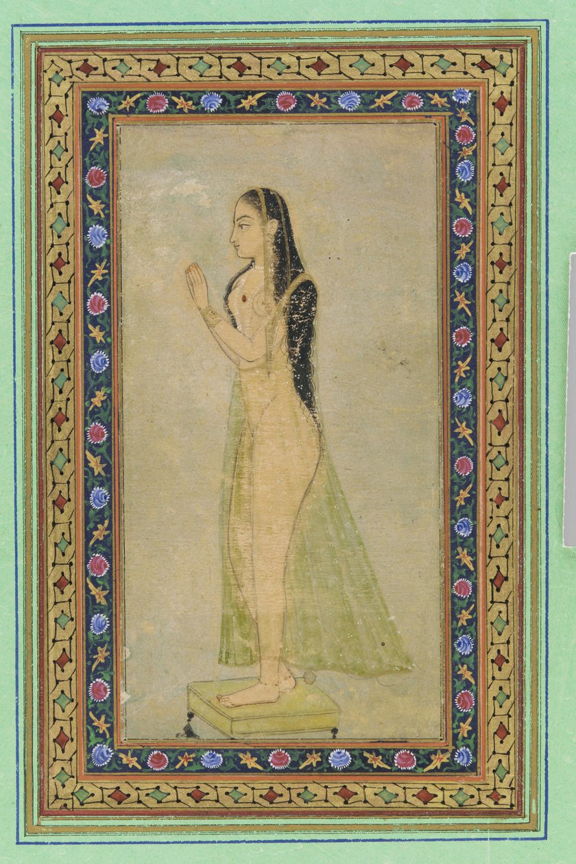 Lady at Prayer, resimli albüm folyosu, c.1900 by Mughal School