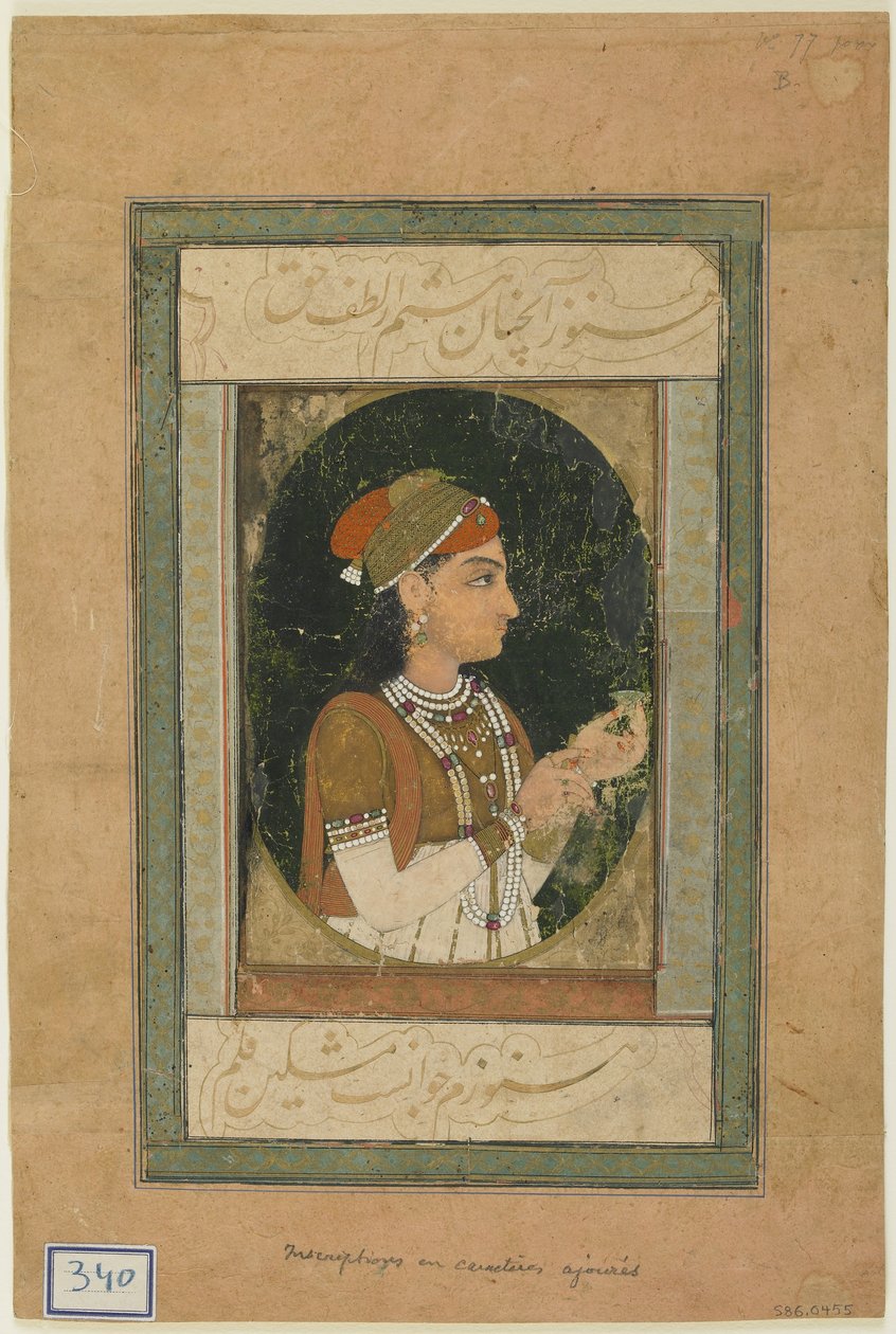 Bir Prensesin Portresi, resimli albüm folyosu, 18. yüzyıl ortası by Mughal School