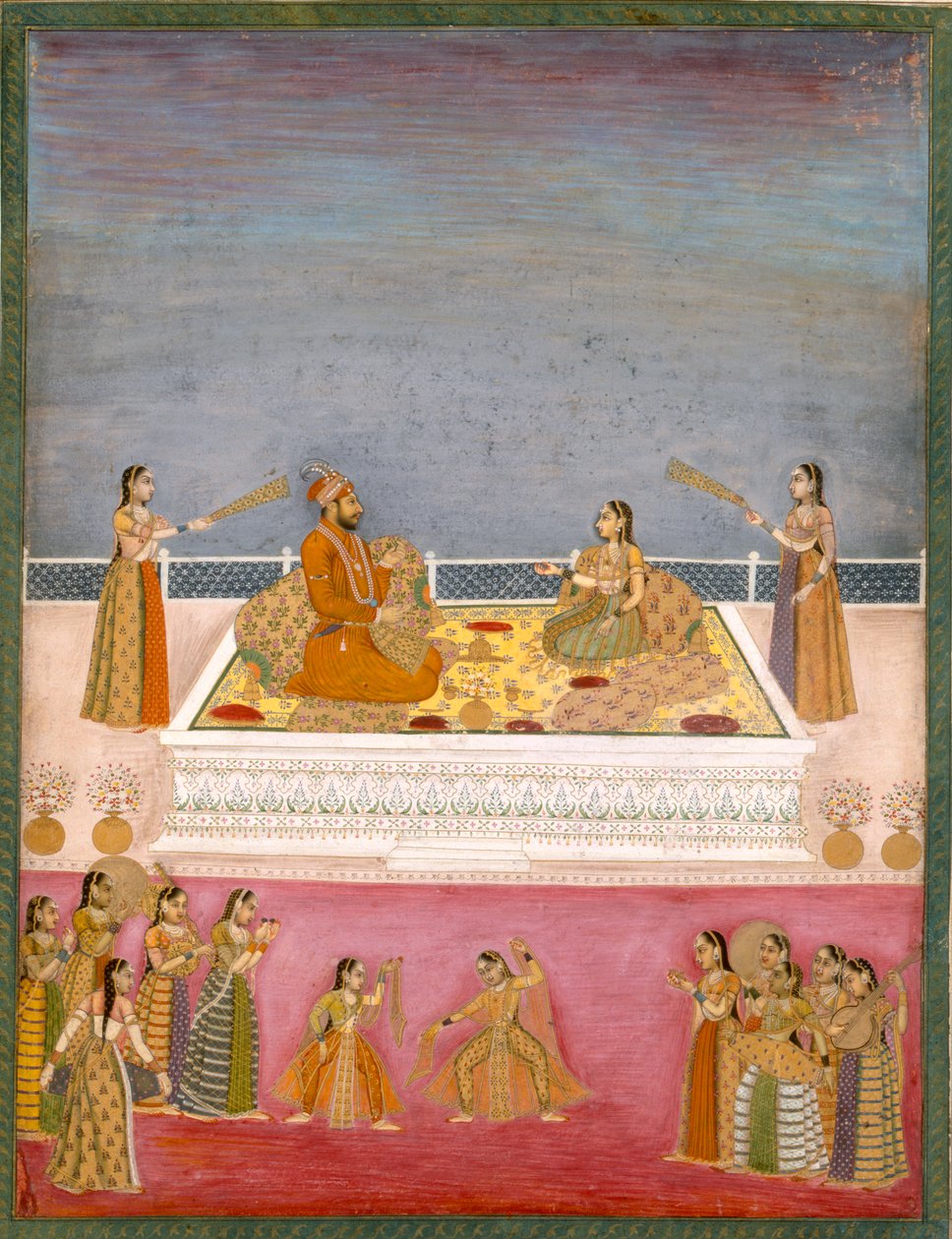 Genç Babür İmparatoru Muhammed Şah bir nautch performansında (1719-48), c.1725 (kağıt üzerinde opak wc) by Mughal School