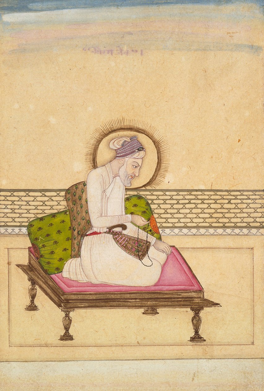 İmparator Aurangzeb, c.1725 (kağıt üzerinde opak suluboya ve altın) by Mughal School