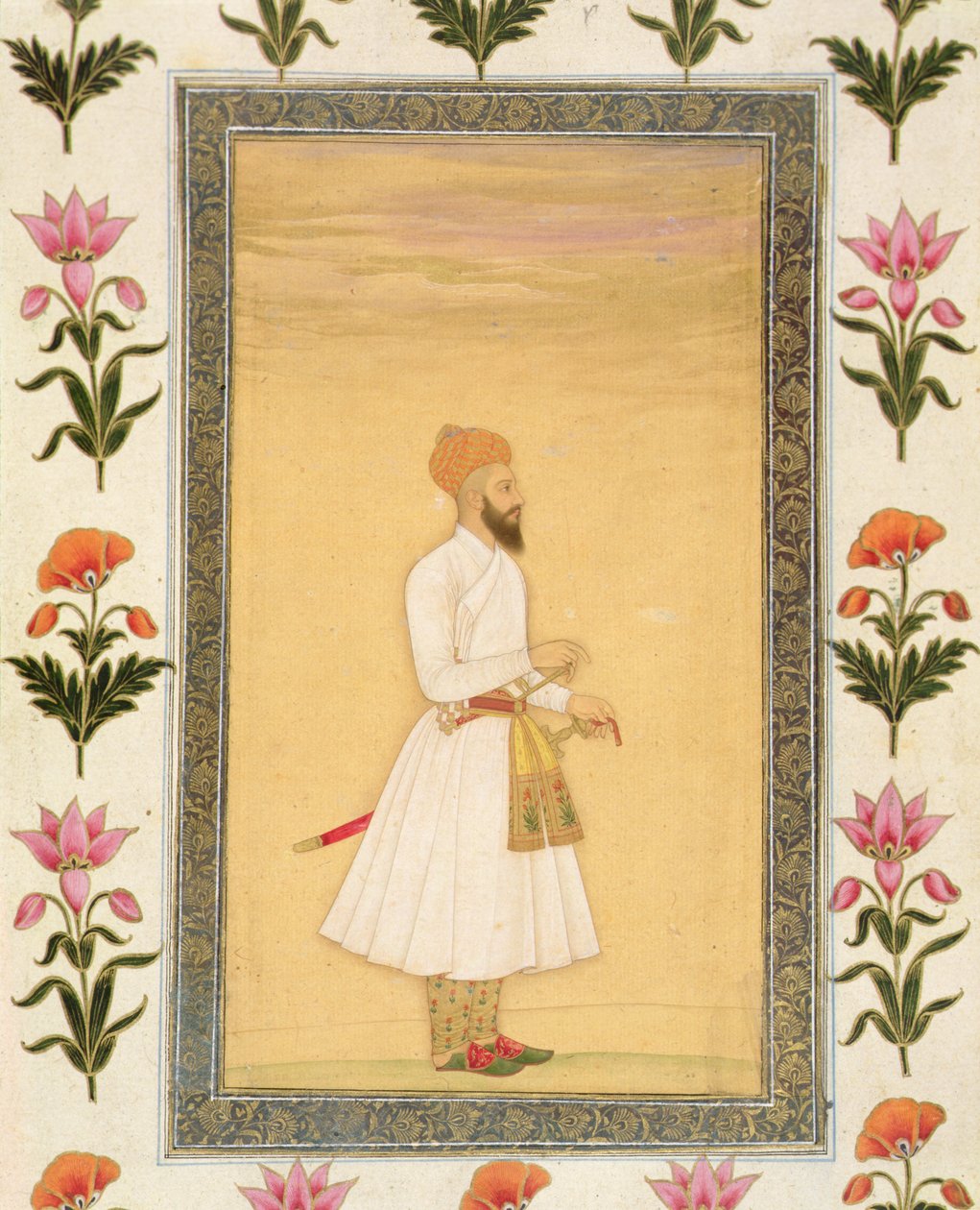 Küçük Clive Albümünden bir asil ayakta figürü (kağıt üzerinde opak wc) by Mughal School
