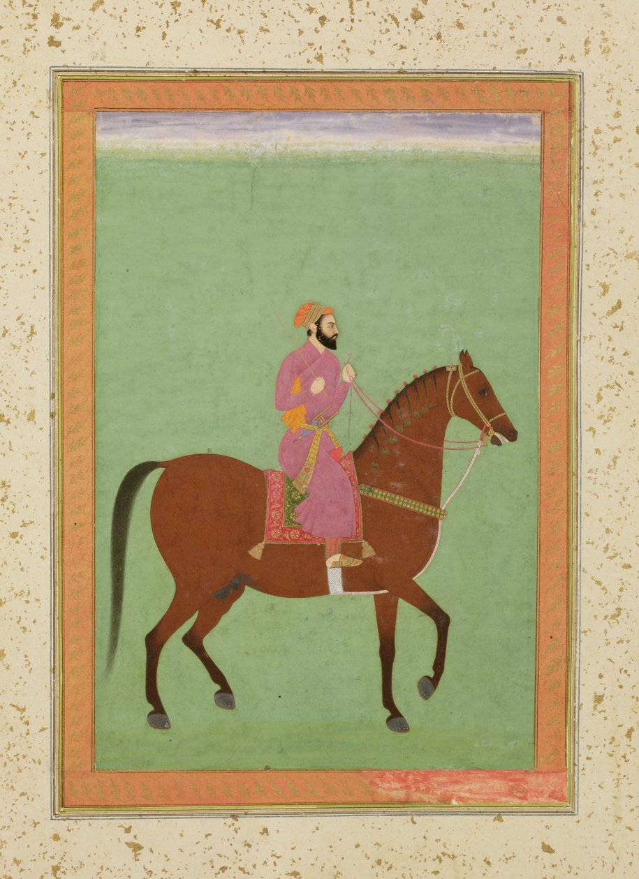 Büyük Clive Albümünden At Sırtında Bir Babür Emiri, c.1670-80 by Mughal School