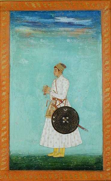 Babür sarayının genç bir asilzadesi, Büyük Clive Albümünden (kağıt üzerine guaj boya) mühürlü bir brokar zarf, c.1670-80 by Mughal School