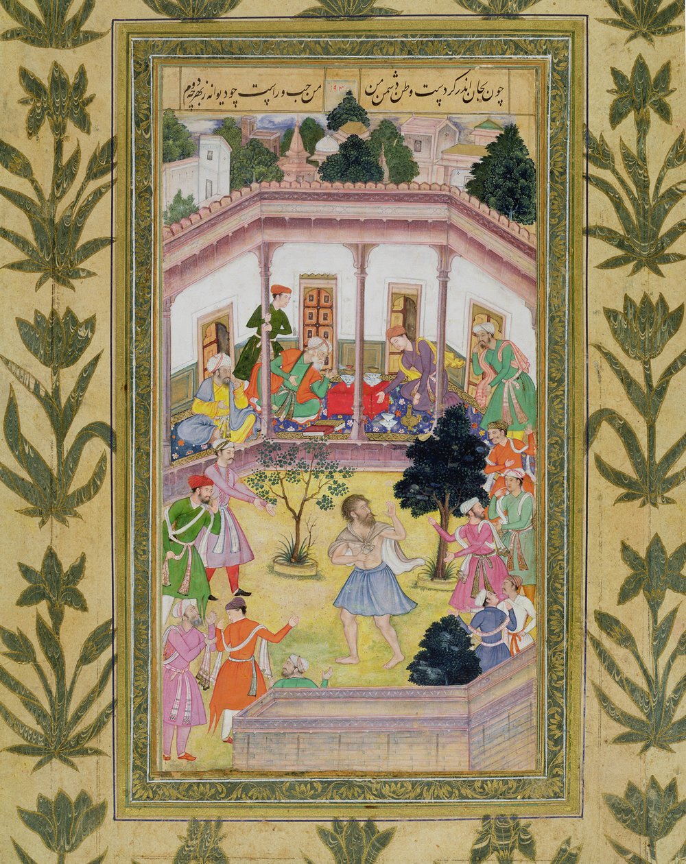 Küçük Clive Albümünden bir sosyal toplantıda bir deli tarafından rahatsız edilme (kağıt üzerinde opak wc) by Mughal School