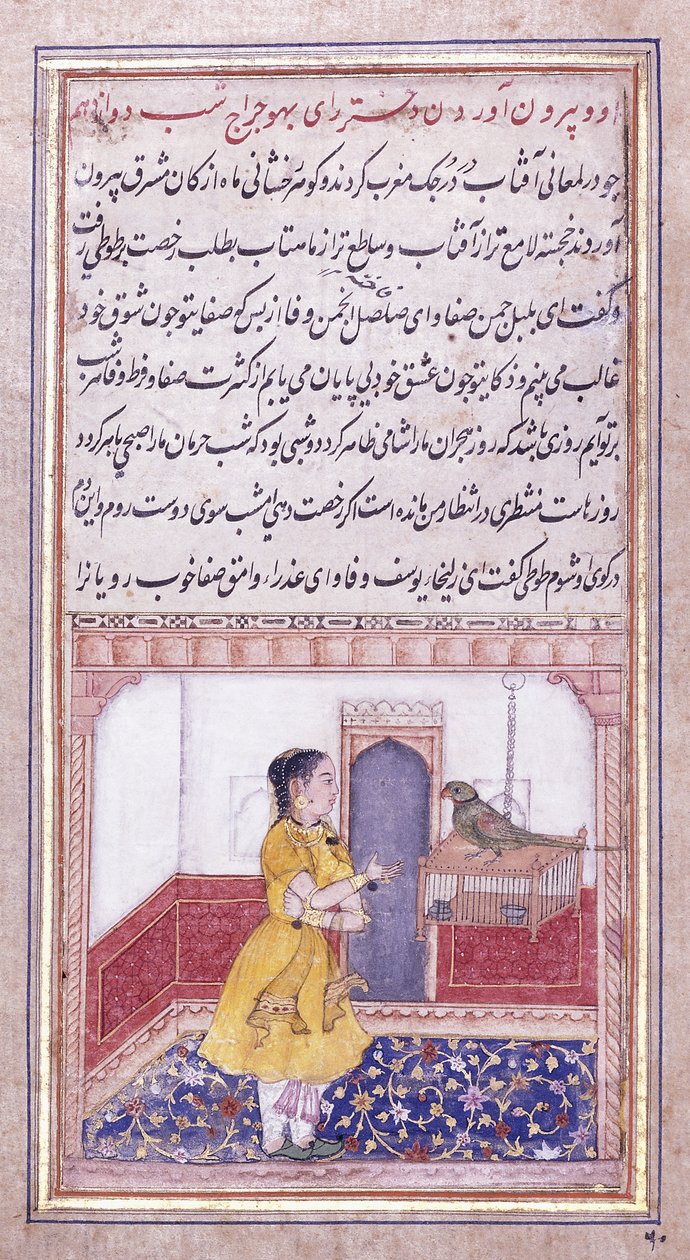 Khujista Papağanla Konuşuyor, c. 1580 by Mughal School