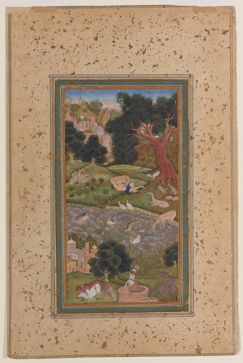 Mecnun in the Wilderness, c.1600 (kağıt üzerine opak sulu boya) by Mughal School
