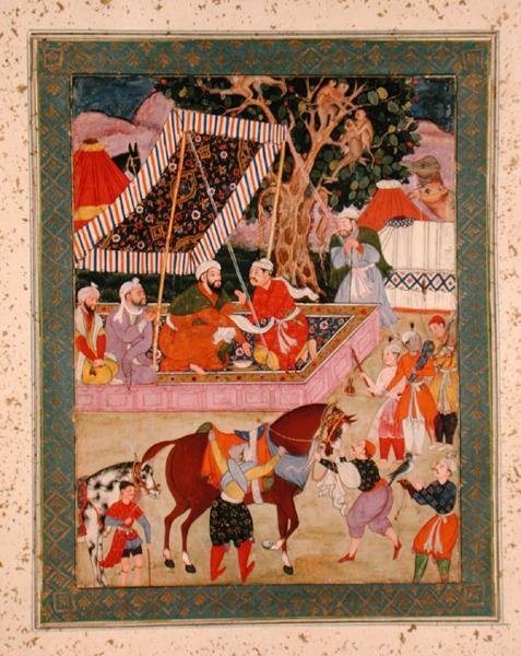Büyük Clive Albümünden Hawking Seferi sırasındaki sahne, c.1570 by Mughal School