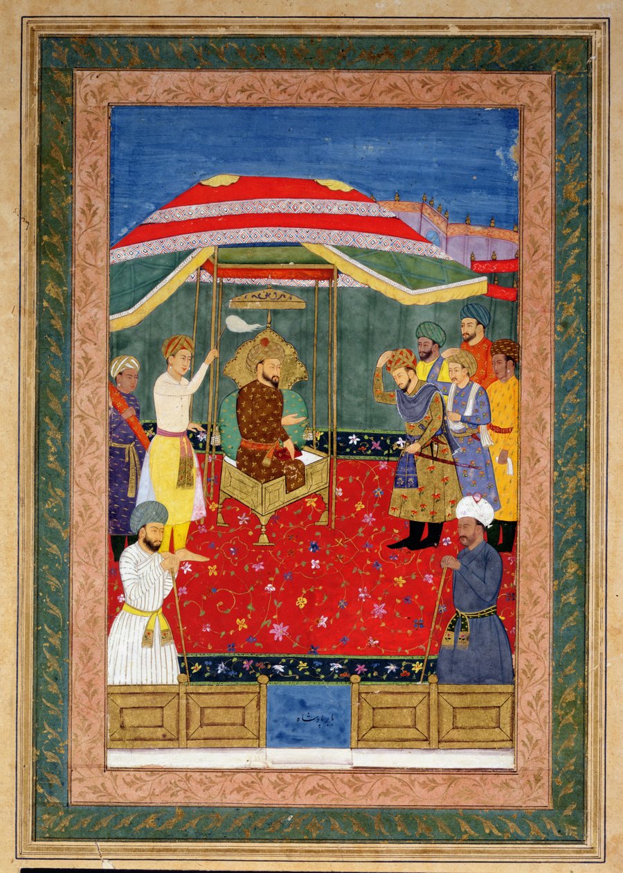 Babür İmparatoru Babür (1526-30), bir prens alarak bir tahtta oturuyor, Johnson Albüm I, no.3, 65 numara by Mughal School