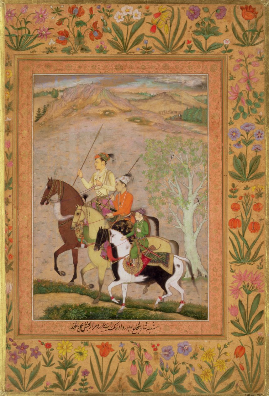 Avlanmaya Giden Üç Prens, 1635 dolayları by Mughal School