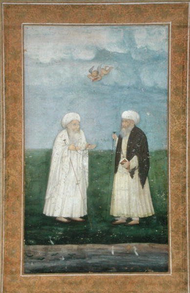 Küçük Clive Albümünden iki Müslüman kutsal adam (kağıt üzerine opak sulu boya) by Mughal School