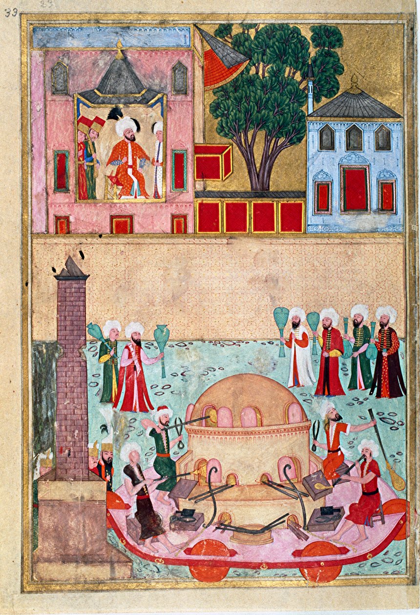 Osman tarafından resmedilen Konstantinopolis Hipodromu Sayfasındaki cam üfleyici gösterisi, takma-i Hümayun (Soyadı i Hümayun) veya 