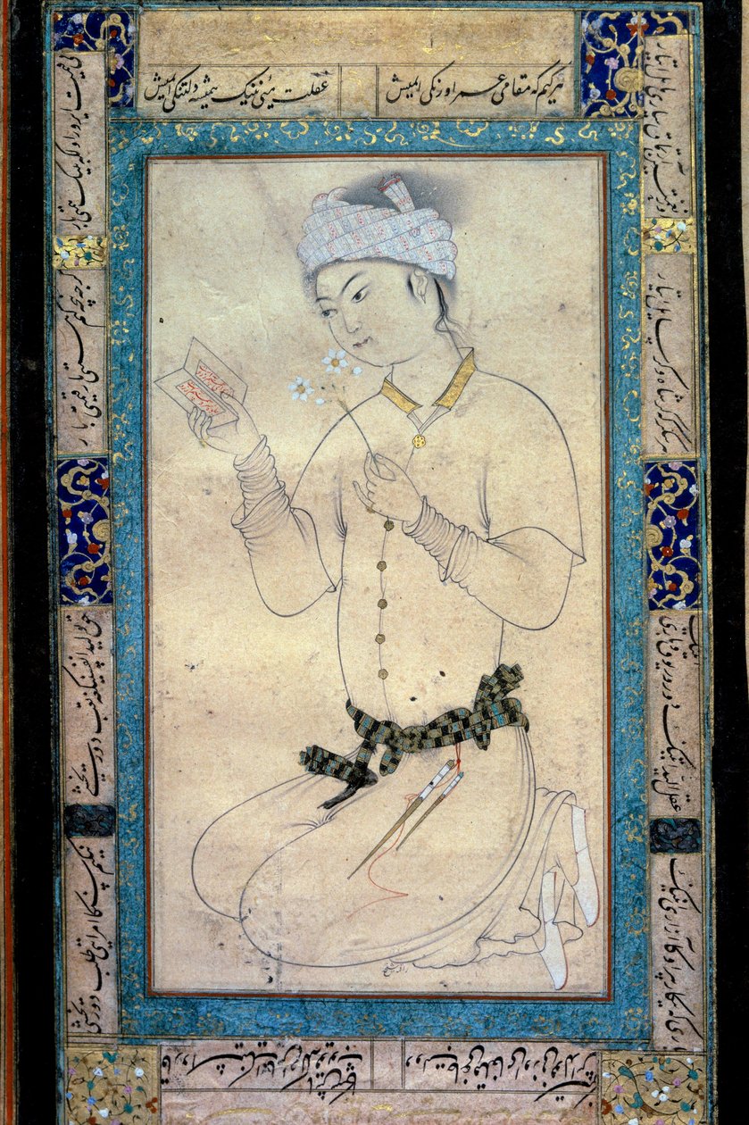 Kitapları ve nergisleri olan genç bir adam, Muhammed Şeyh