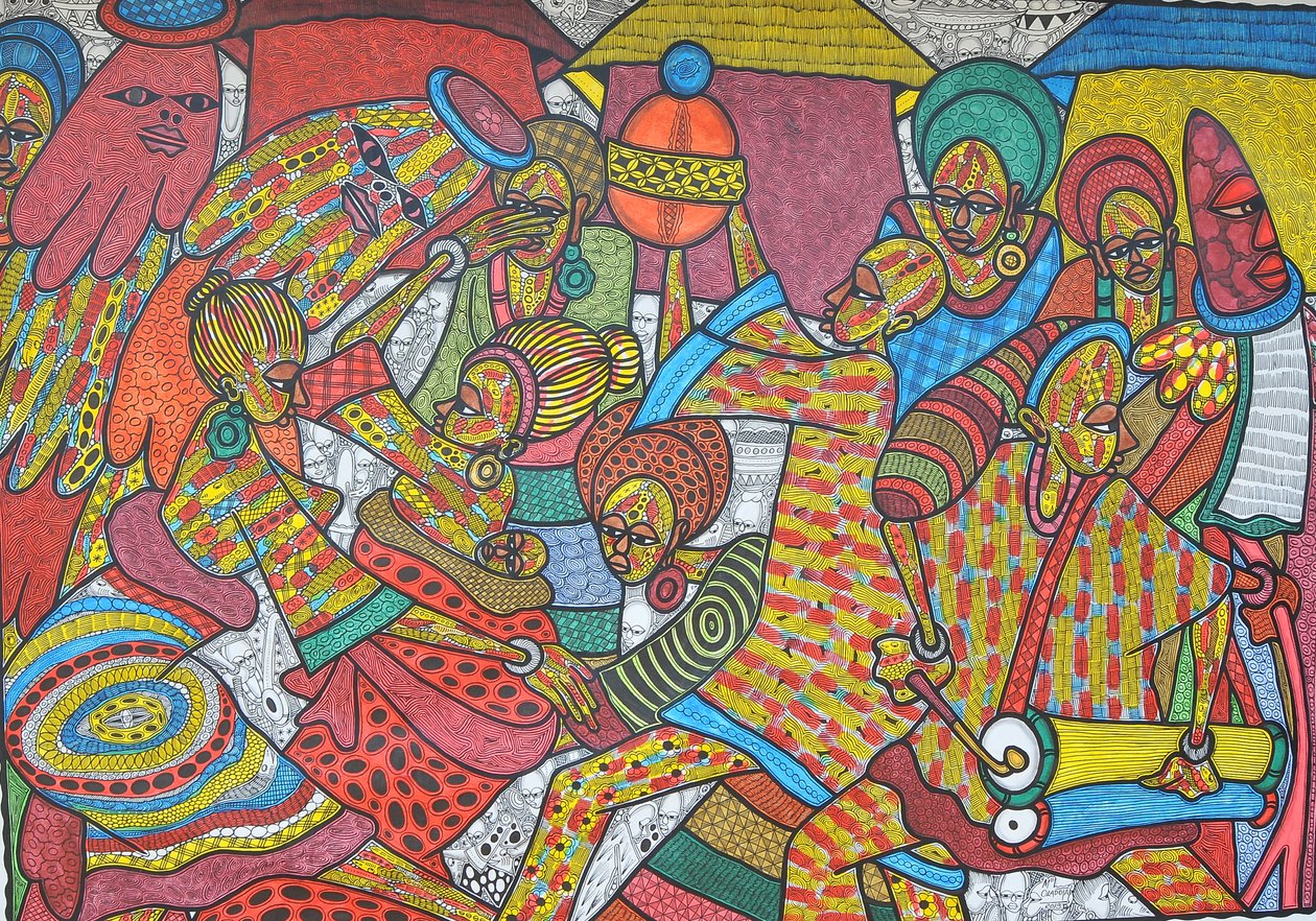 Festival, 2014 (tuval üzerine mürekkep) by Muktair Oladoja