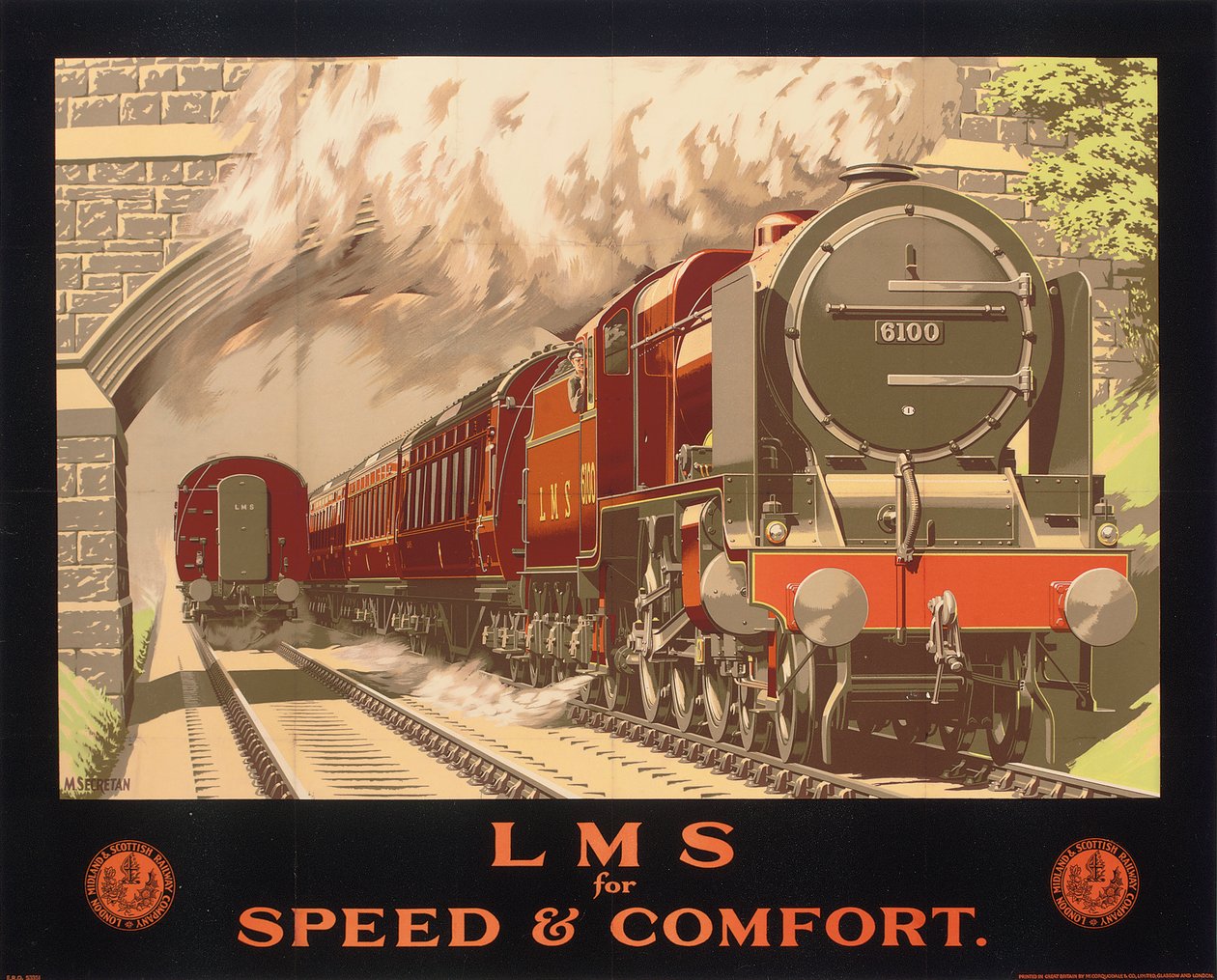 Hız ve Konfor için LMS, Londra, Midland ve İskoç Demiryollarının reklam afişi (renkli lito) by Murray Secretan