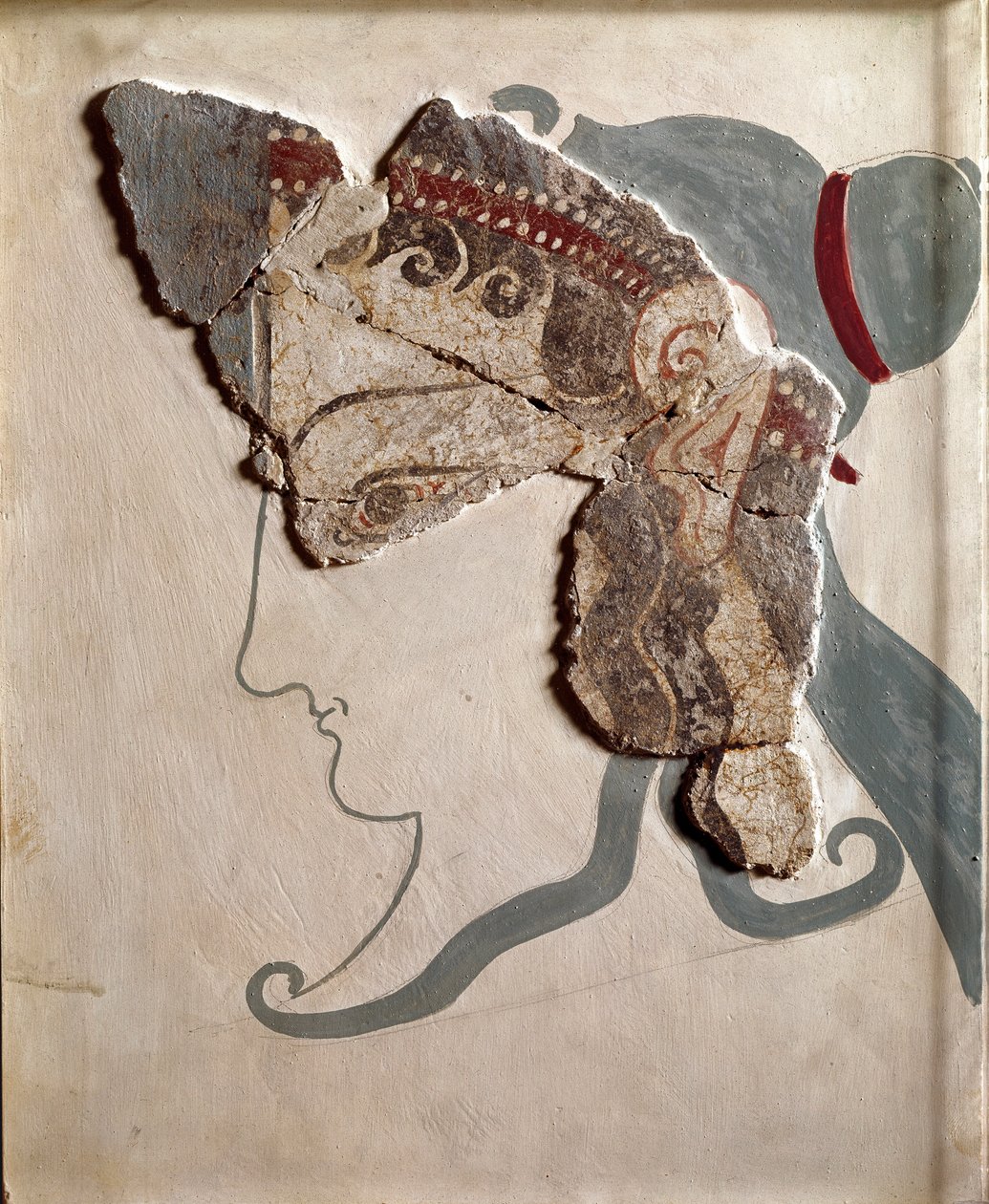 Miken sanatı: kadınsı kafa. Tiryns sarayından fresk parçası by Mycenaean