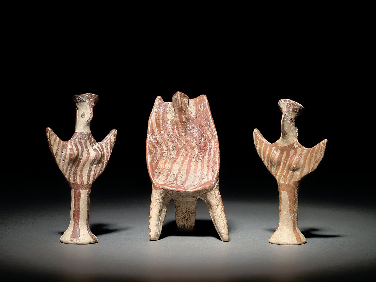 Psi figürü, oturan figürlü taht ve Psi figürü, yaklaşık MÖ 1300-1200 (pişmiş toprak) by Mycenaean