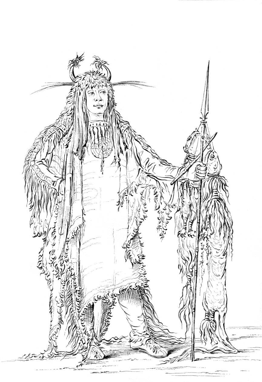Kartal Kaburgalarının Portresi, Kızılderili Adam, 1841. by Myers and Co