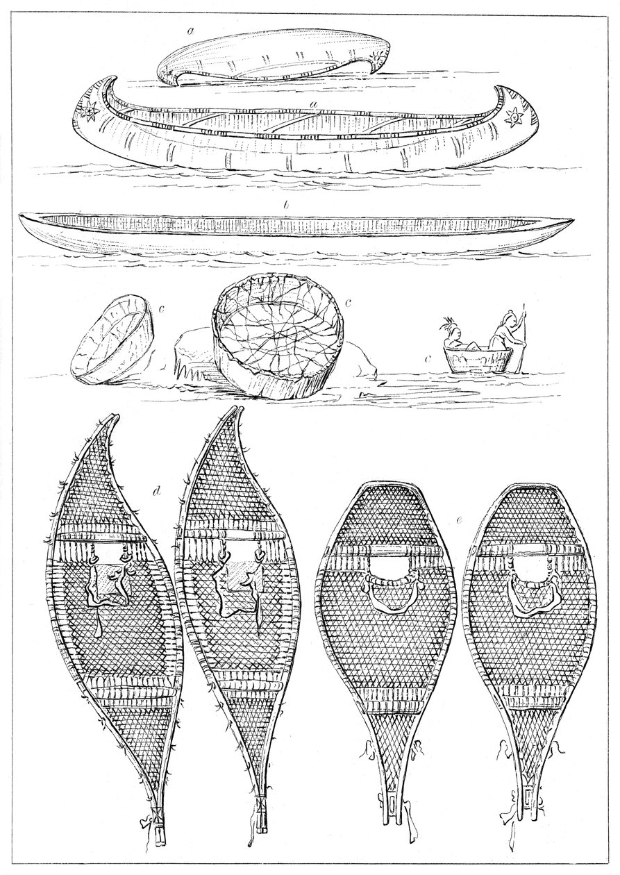 Sioux kanoları ve Chippewa kar ayakkabıları, 1841. by Myers and Co