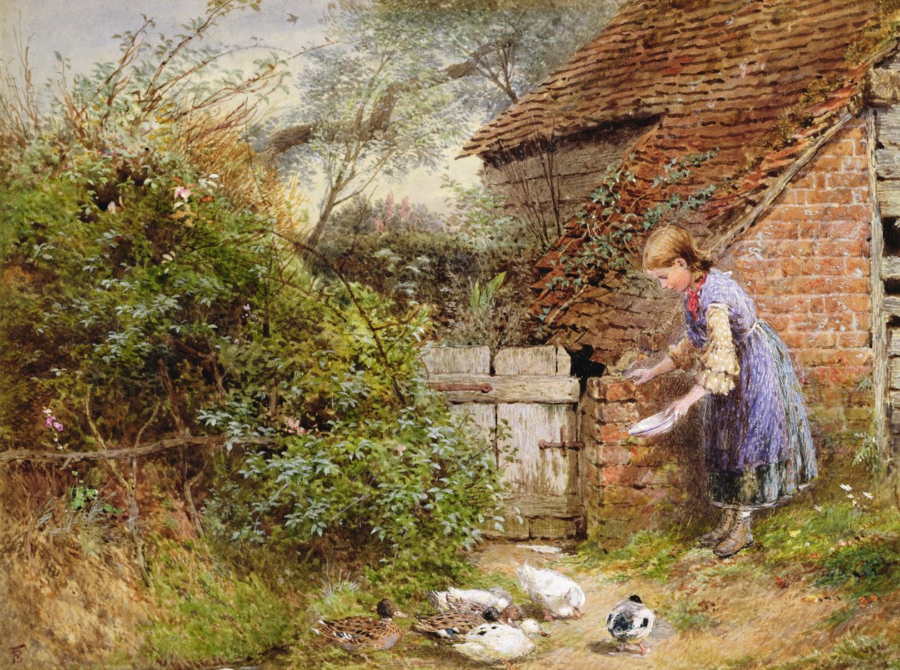 Ördekleri beslemek by Myles Birket Foster