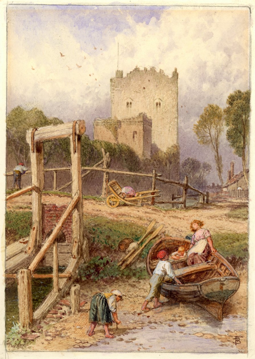 Tekne ve Figürlü Manzara (kağıt üzerine sulu boya) by Myles Birket Foster
