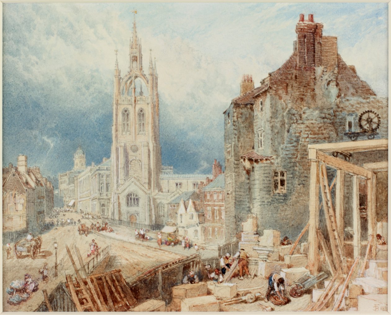 Kara Kapı ve Aziz Nikolaos Katedrali, Newcastle (kağıt üzerine gövde rengi ve sulu boya (kahverengi) (gemiye yapıştırılmıştır)) by Myles Birket Foster