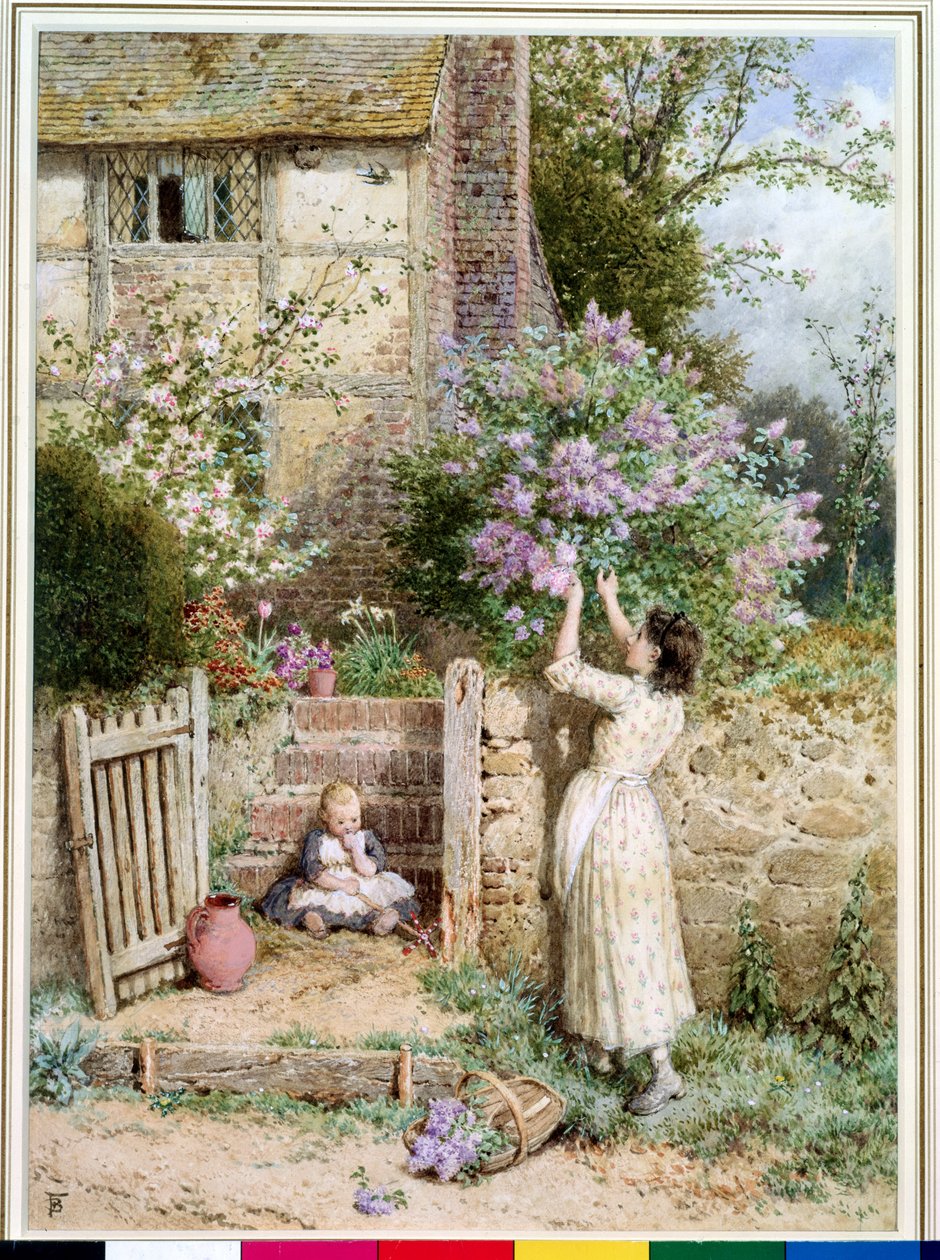 The Lilac Cottage (kağıt üzerinde tuvalet ve gövde rengi) by Myles Birket Foster