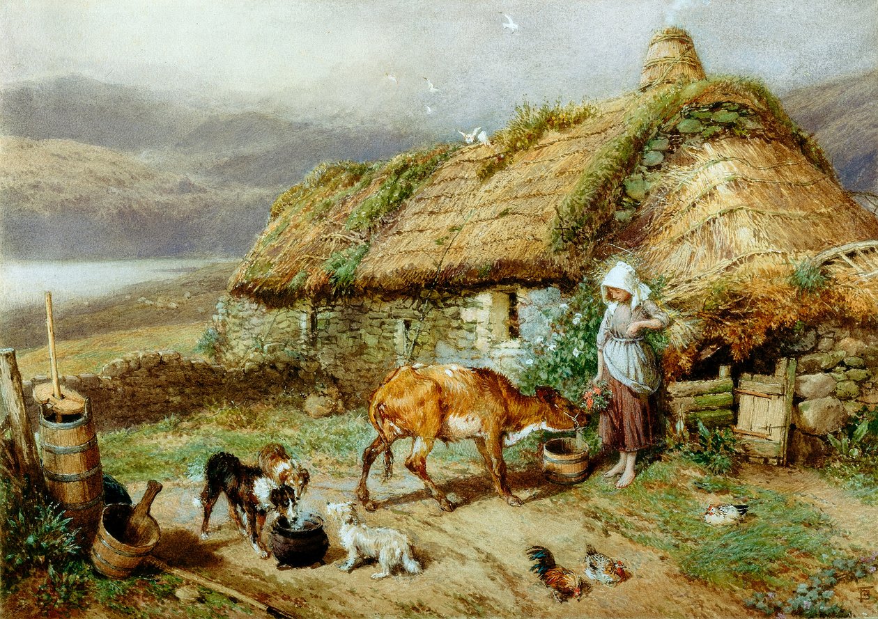 ಎ ಹೈಲ್ಯಾಂಡ್ ಬೋಥಿ (ಕಾಗದದ ಮೇಲೆ bc und wc) turk by Myles Birket Foster
