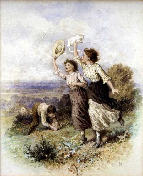 Kelebekleri Yakalamak (kağıt üzerine sulu boya) by Myles Birket Foster