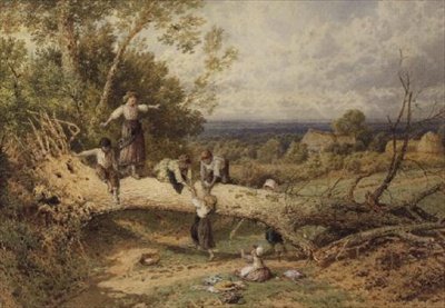 Devrilmiş Bir Ağaçta Oynayan Çocuklar by Myles Birket Foster
