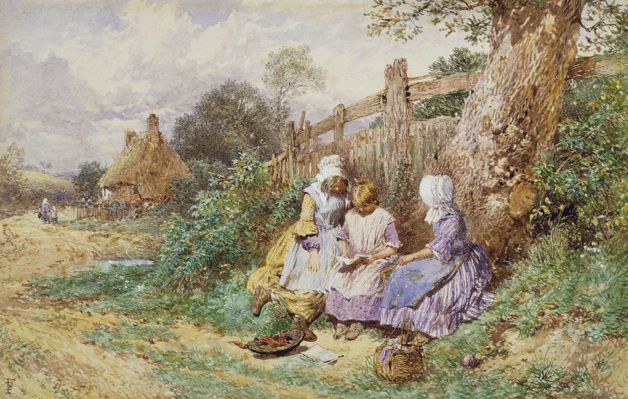 Bir Köy Yolunun Yanında Okuyan Çocuklar, by Myles Birket Foster