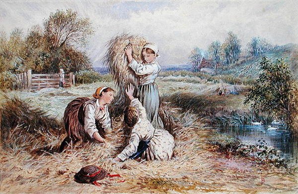 Çayırda oynayan çocuklar (kağıt üzerine sulu boya) by Myles Birket Foster