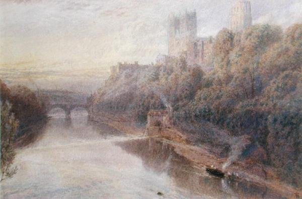 Durham Kalesi (kağıt üzerine sulu boya) by Myles Birket Foster
