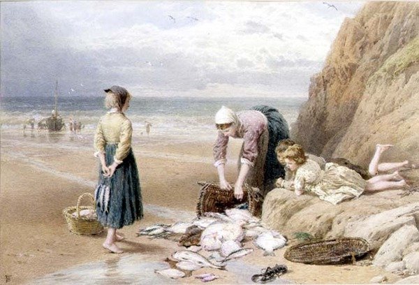 Balıkçının Çocukları (sulu boya ve guaj) by Myles Birket Foster