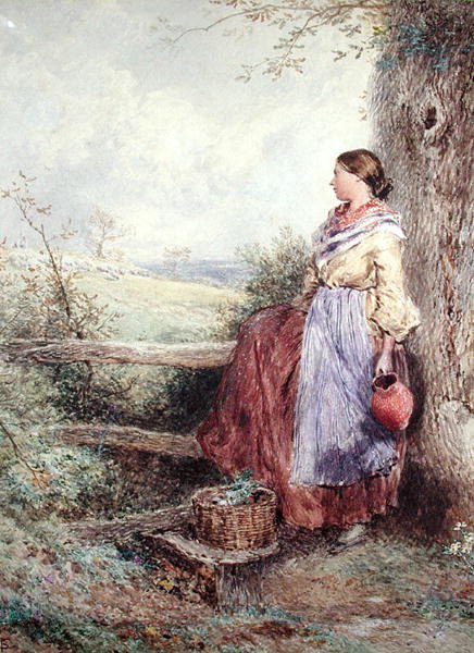 Sütçü Kız (kağıt üzerine suluboya ve gövde rengi) by Myles Birket Foster