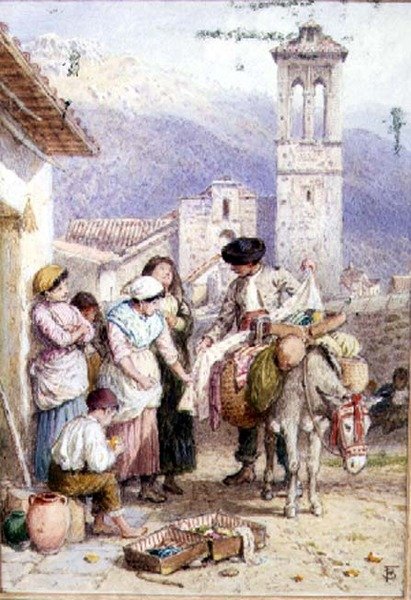 Pedlar (sulu boya) by Myles Birket Foster