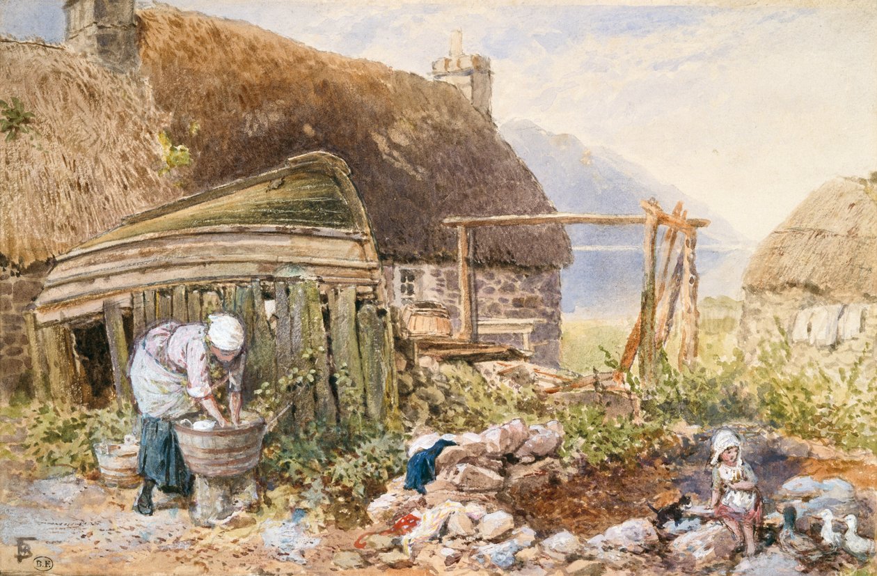 Balmarcara'da Yıkama Günü, 1860 dolayları (kağıt üzerine suluboya) by Myles Birket Foster
