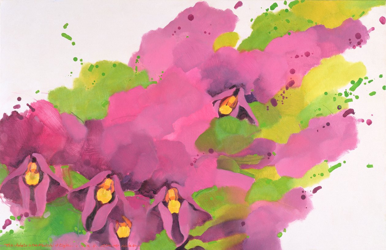 Menekşeler, 1995 (tuval üzerine akrilik) by Myung Bo Sim