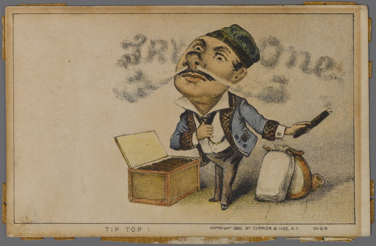 Uç Üstü Puro Reklamı, 1880 by N. and Ives, J.M. Currier