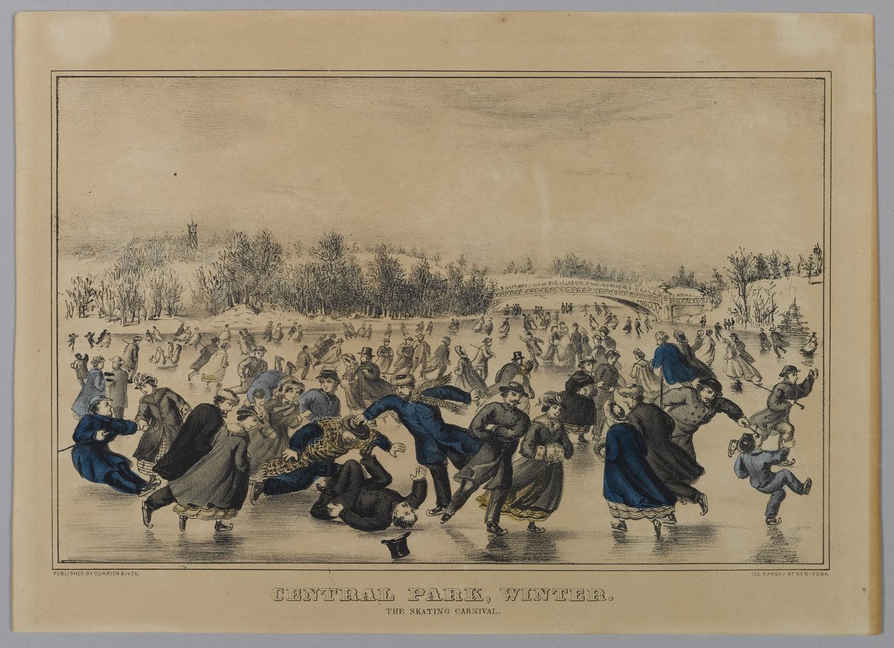 Central Park, Kış. Paten Karnavalı. (el renkli lito) by N. and Ives, J.M. Currier