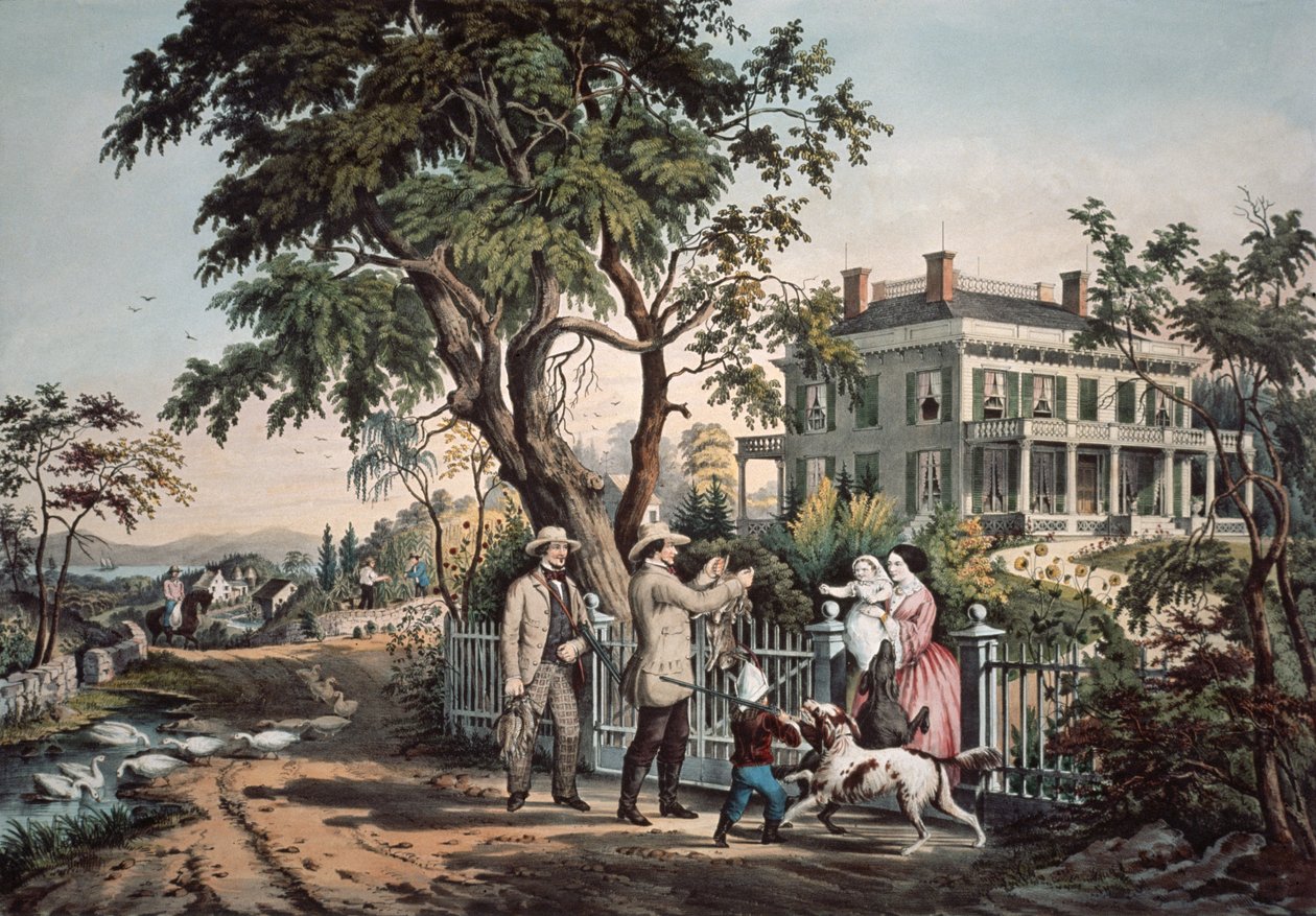 American Country Life - October Afternoon, 1855  by N. and Ives, J.M. Currier