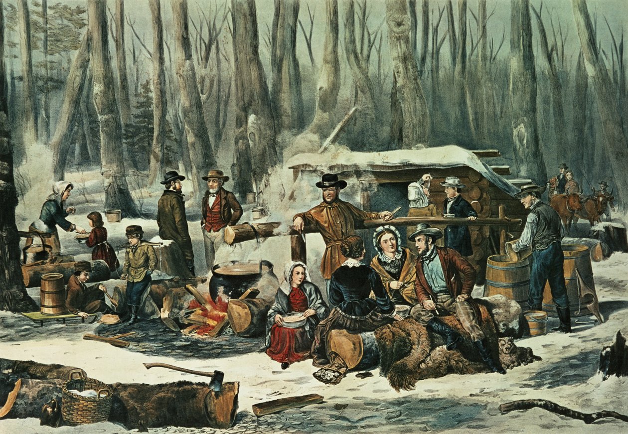 Amerikan Orman Manzarası - Akçaağaç Şekerleme, 1856 by N. and Ives, J.M. Currier