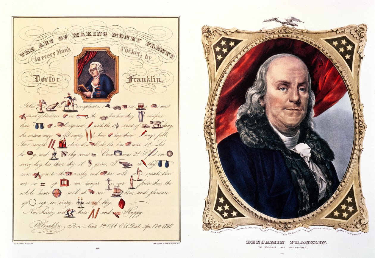 Benjamin Franklin (1706-90) 1847 (ayrıca bkz. 210044) by N. and Ives, J.M. Currier