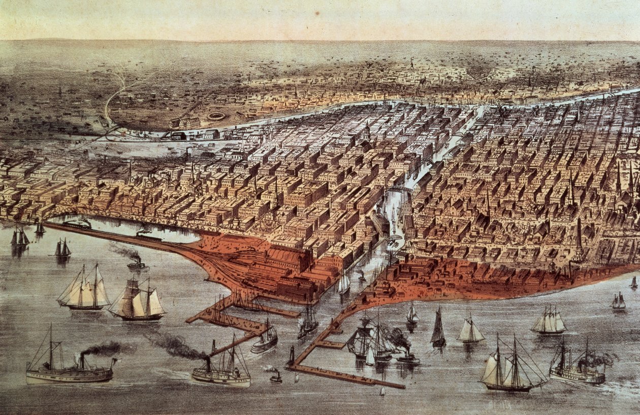 Şikago Olduğu Gibi, 1880 dolayları by N. and Ives, J.M. Currier
